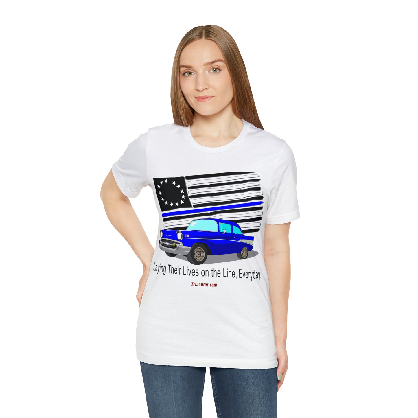 57 Blue Thin Blue Line - Tri5Autos T - Unisex Jersey Short Sleeve Tee