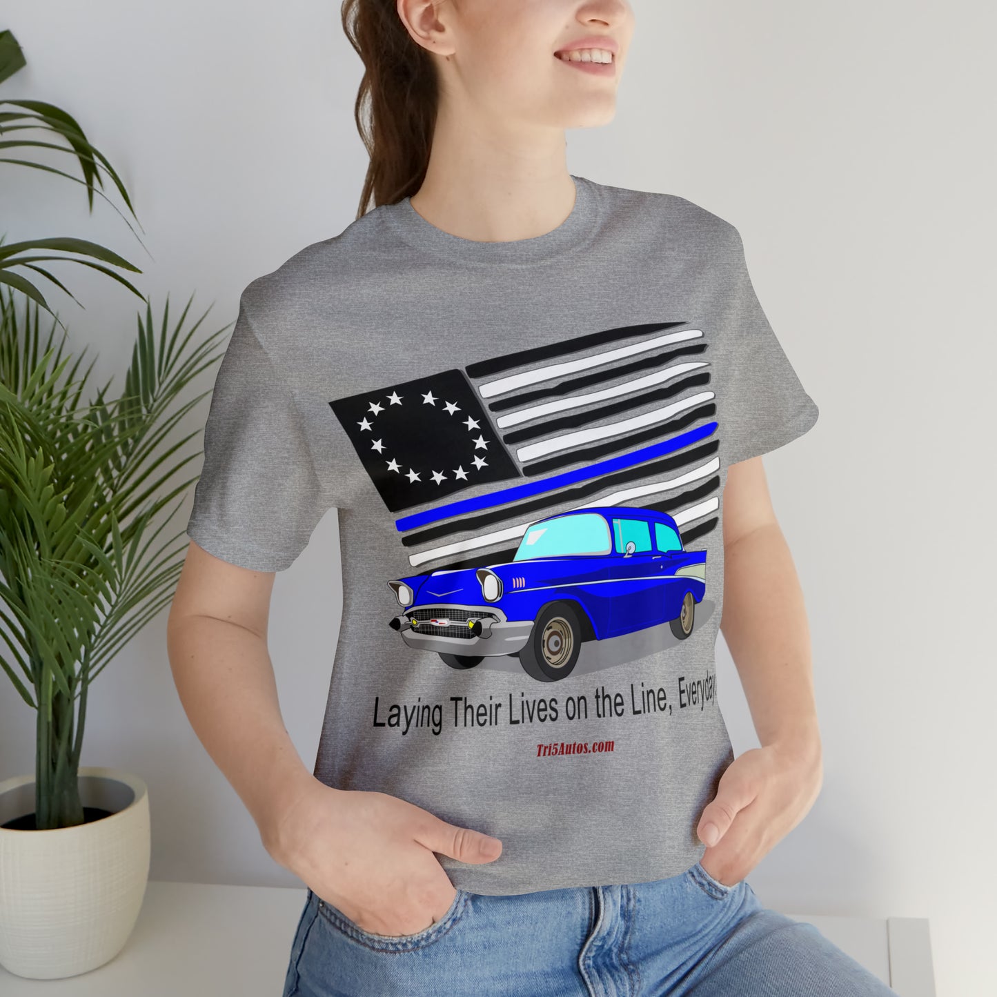 57 Blue Thin Blue Line - Tri5Autos T - Unisex Jersey Short Sleeve Tee