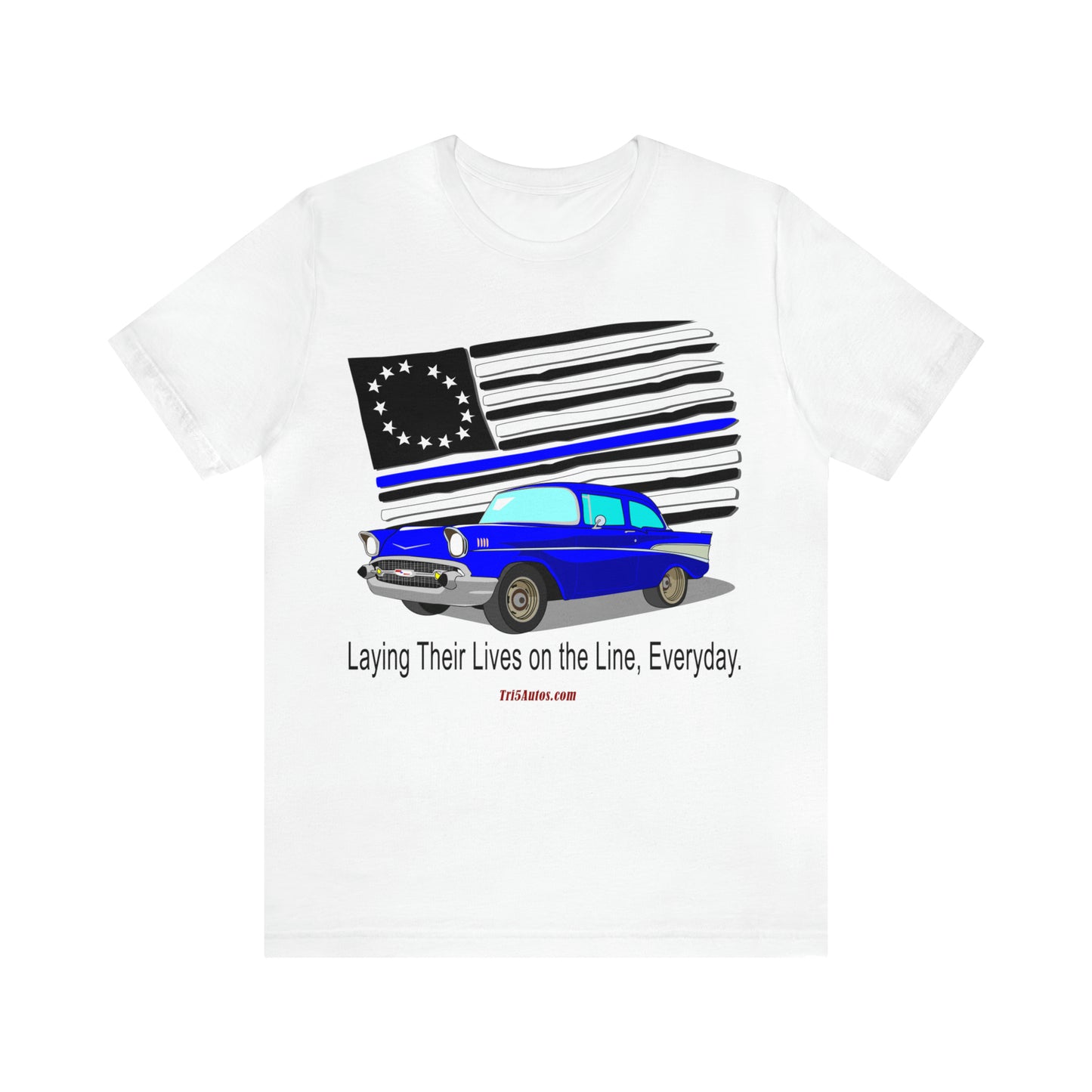 57 Blue Thin Blue Line - Tri5Autos T - Unisex Jersey Short Sleeve Tee