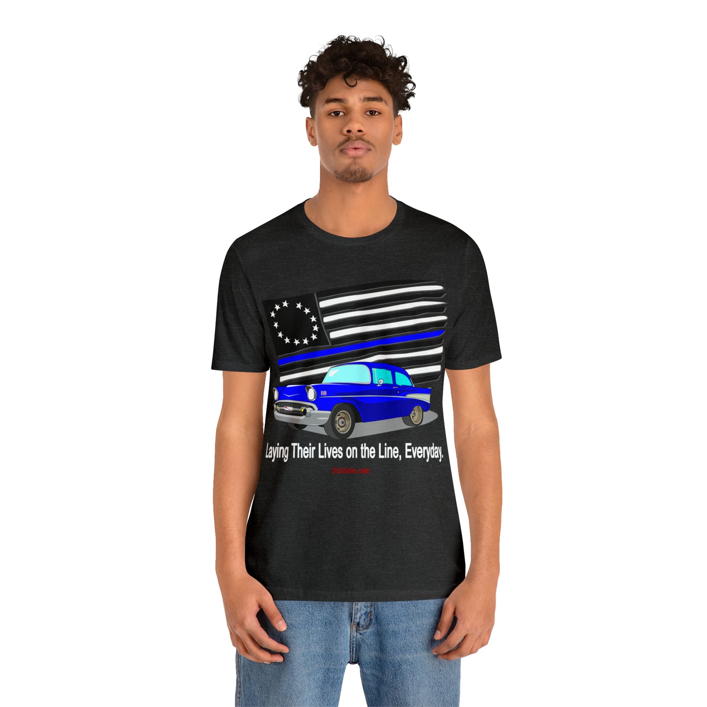 57 Blue Thin Blue Line - Tri5Autos T - Unisex Jersey Short Sleeve Tee