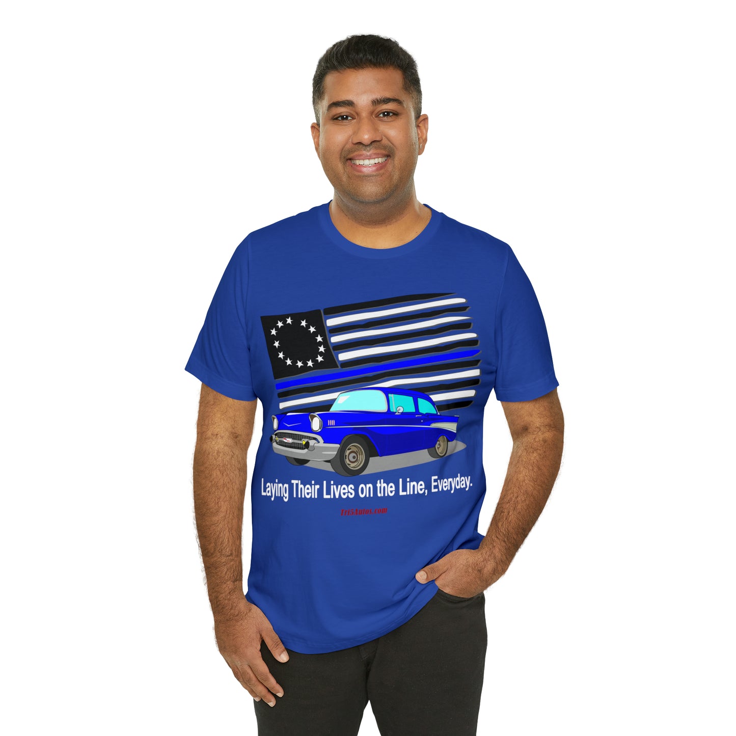 57 Blue Thin Blue Line - Tri5Autos T - Unisex Jersey Short Sleeve Tee
