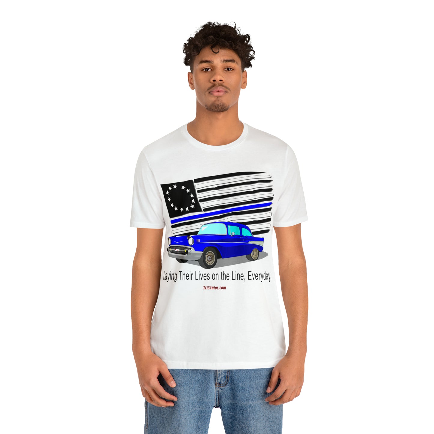 57 Blue Thin Blue Line - Tri5Autos T - Unisex Jersey Short Sleeve Tee