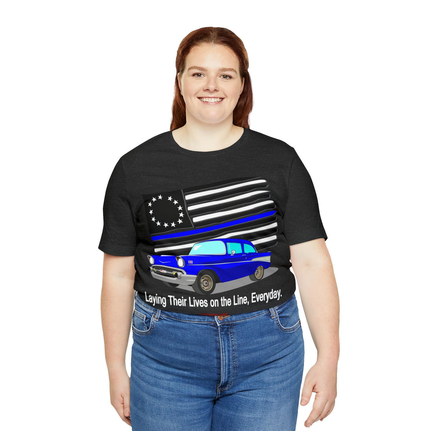 57 Blue Thin Blue Line - Tri5Autos T - Unisex Jersey Short Sleeve Tee