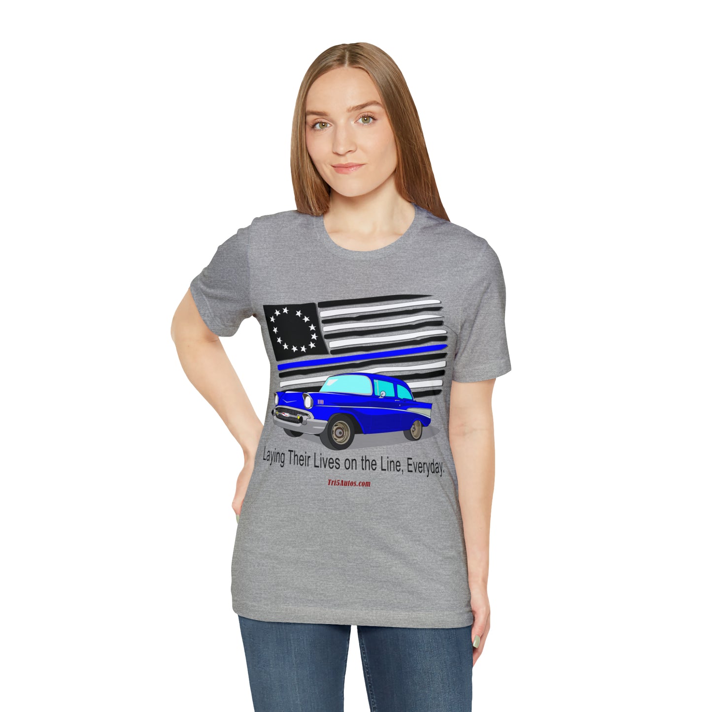 57 Blue Thin Blue Line - Tri5Autos T - Unisex Jersey Short Sleeve Tee