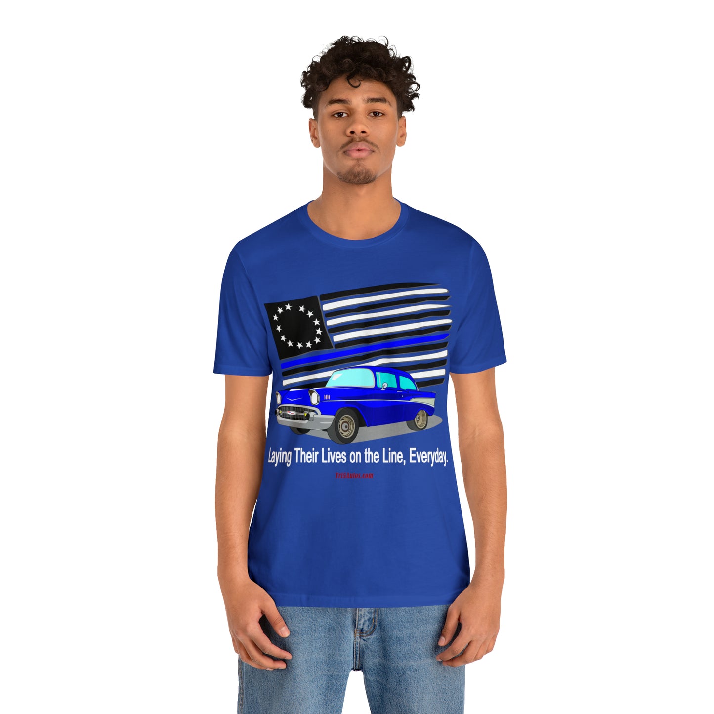 57 Blue Thin Blue Line - Tri5Autos T - Unisex Jersey Short Sleeve Tee