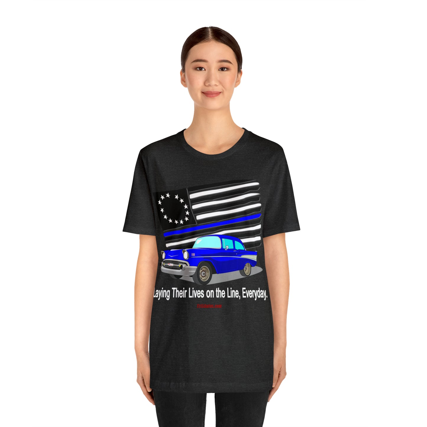 57 Blue Thin Blue Line - Tri5Autos T - Unisex Jersey Short Sleeve Tee