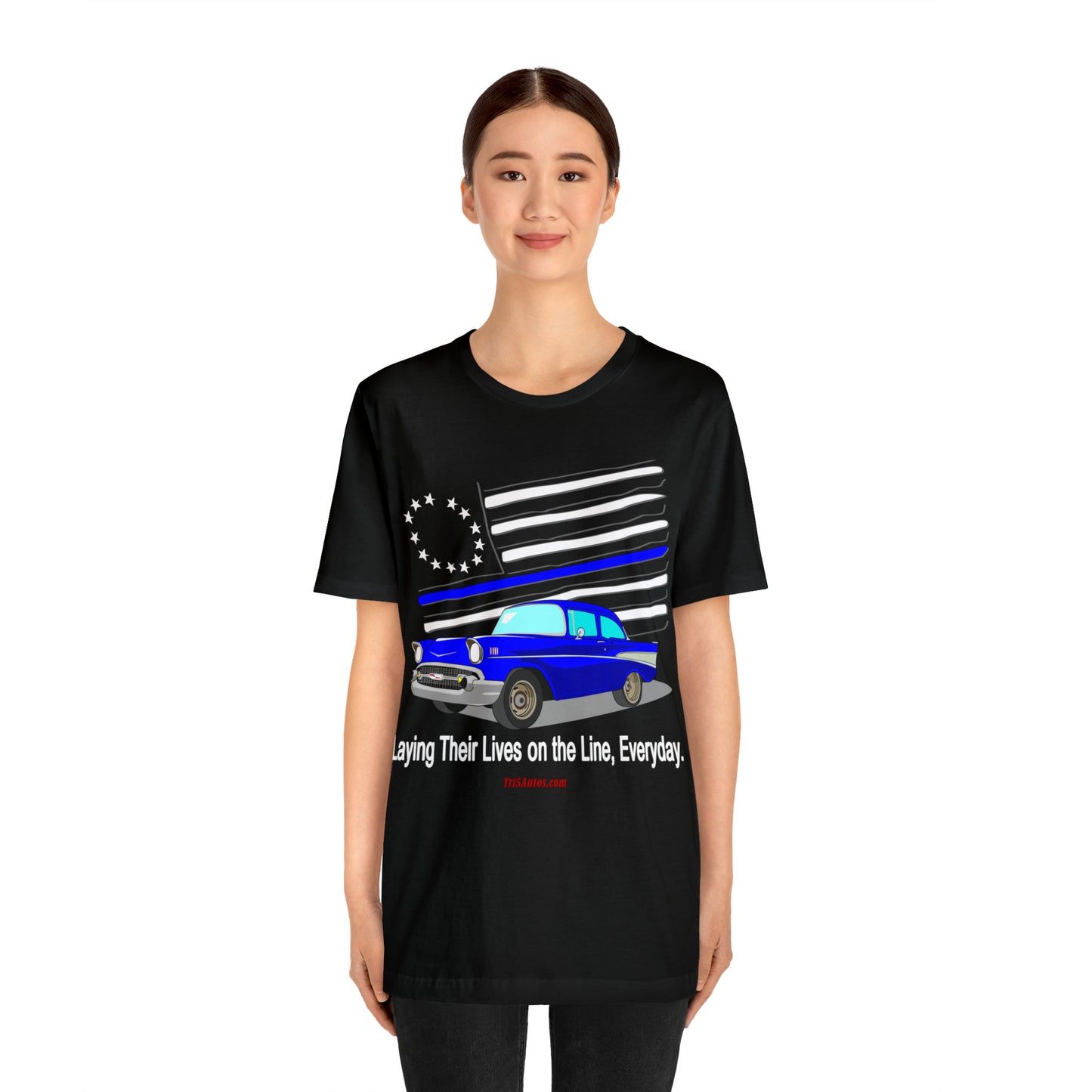 57 Blue Thin Blue Line - Tri5Autos T - Unisex Jersey Short Sleeve Tee