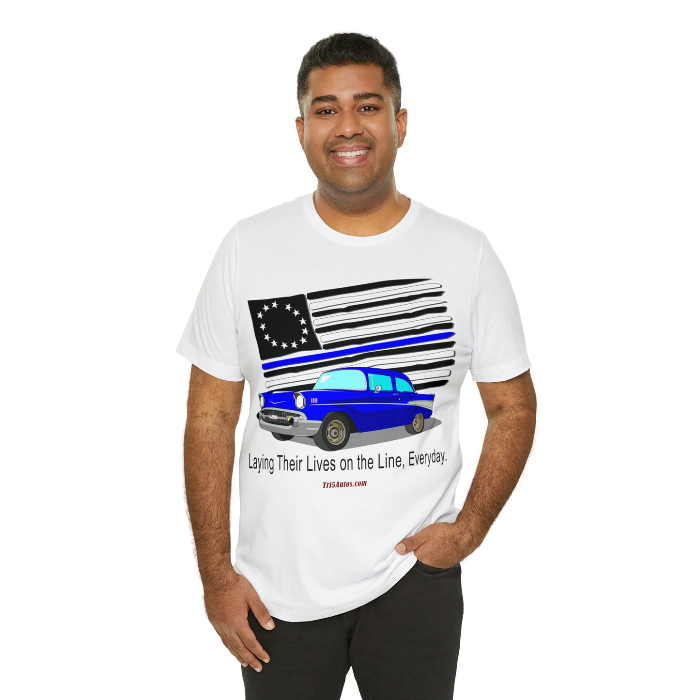 57 Blue Thin Blue Line - Tri5Autos T - Unisex Jersey Short Sleeve Tee