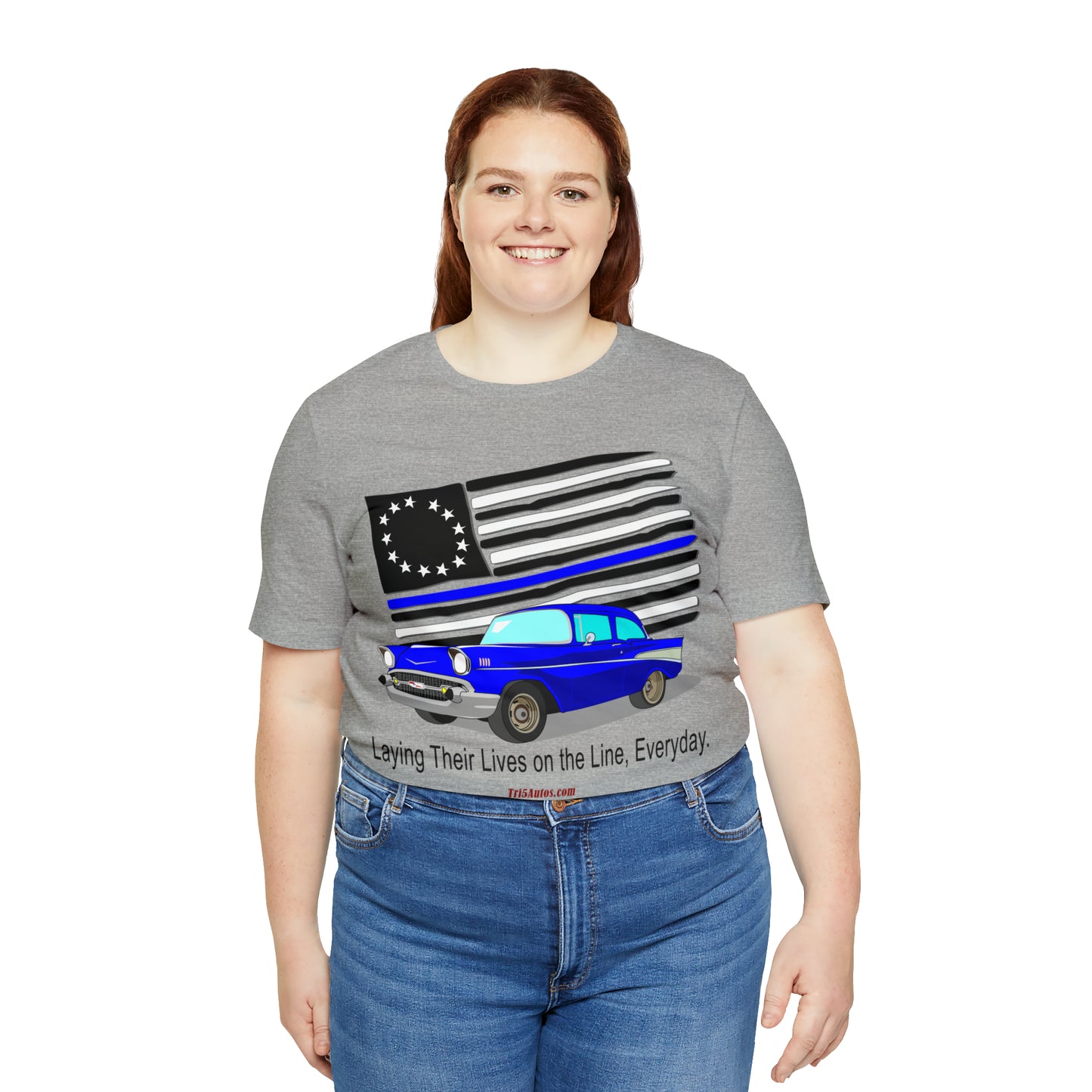 57 Blue Thin Blue Line - Tri5Autos T - Unisex Jersey Short Sleeve Tee