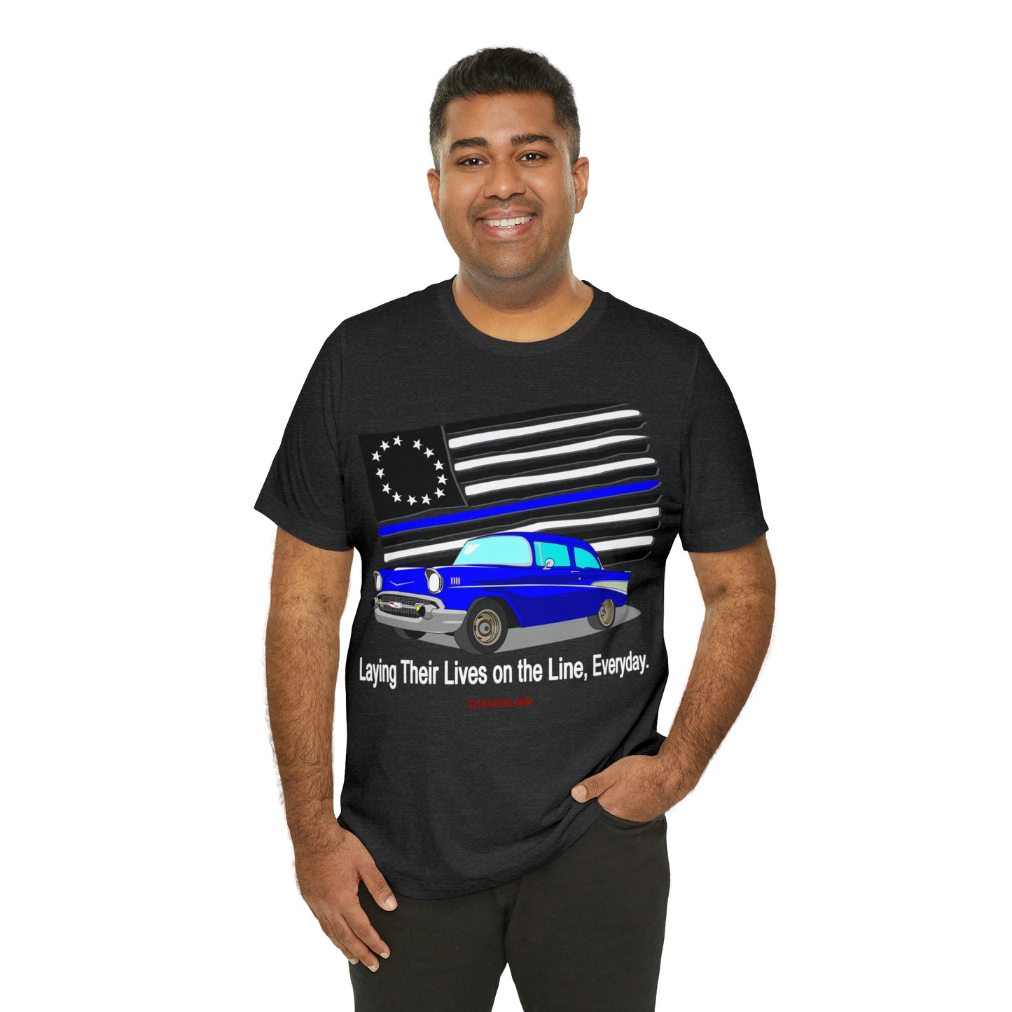 57 Blue Thin Blue Line - Tri5Autos T - Unisex Jersey Short Sleeve Tee