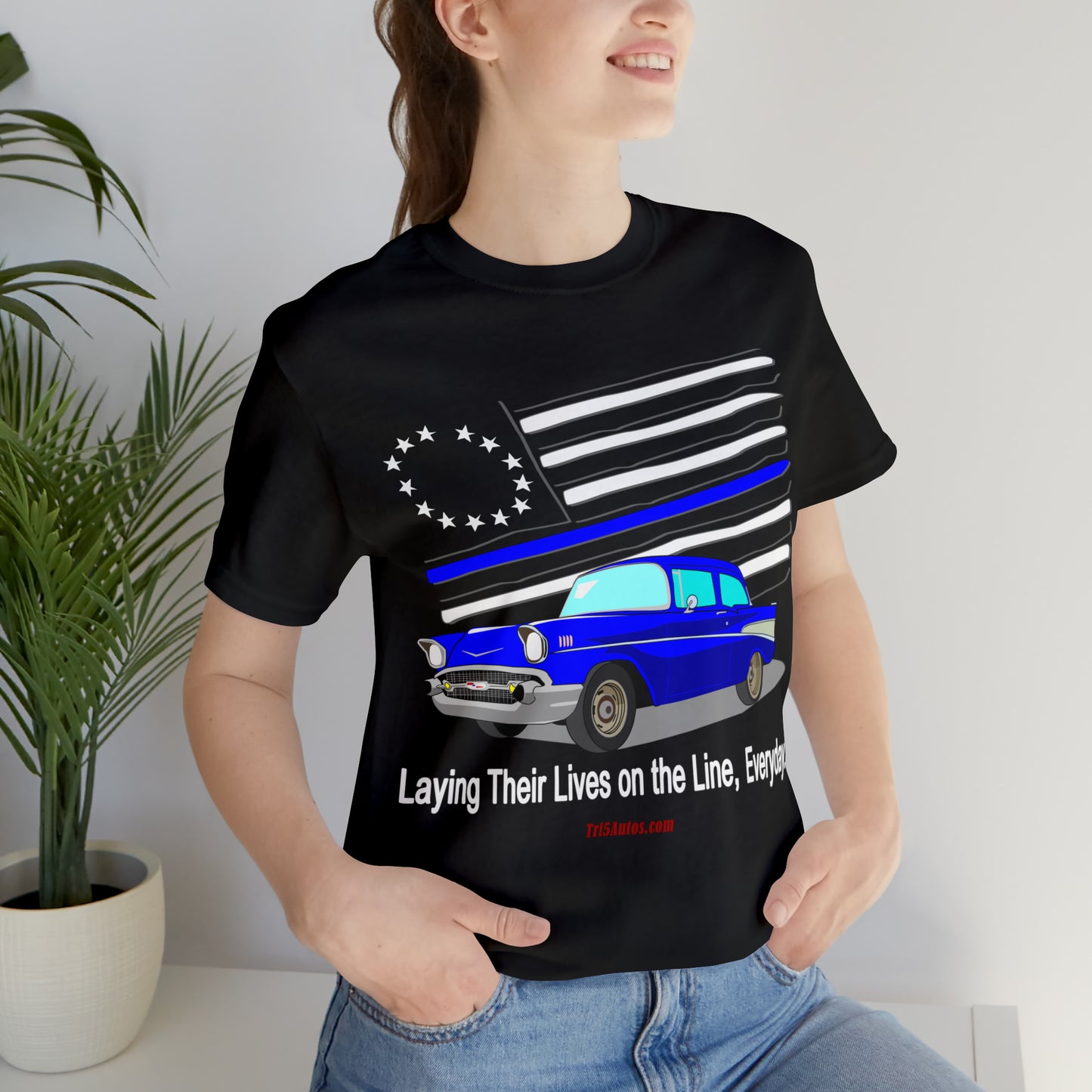 57 Blue Thin Blue Line - Tri5Autos T - Unisex Jersey Short Sleeve Tee