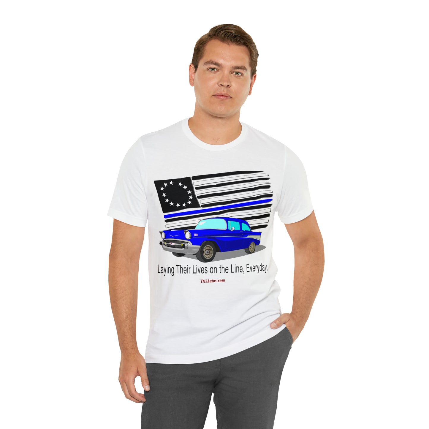 57 Blue Thin Blue Line - Tri5Autos T - Unisex Jersey Short Sleeve Tee