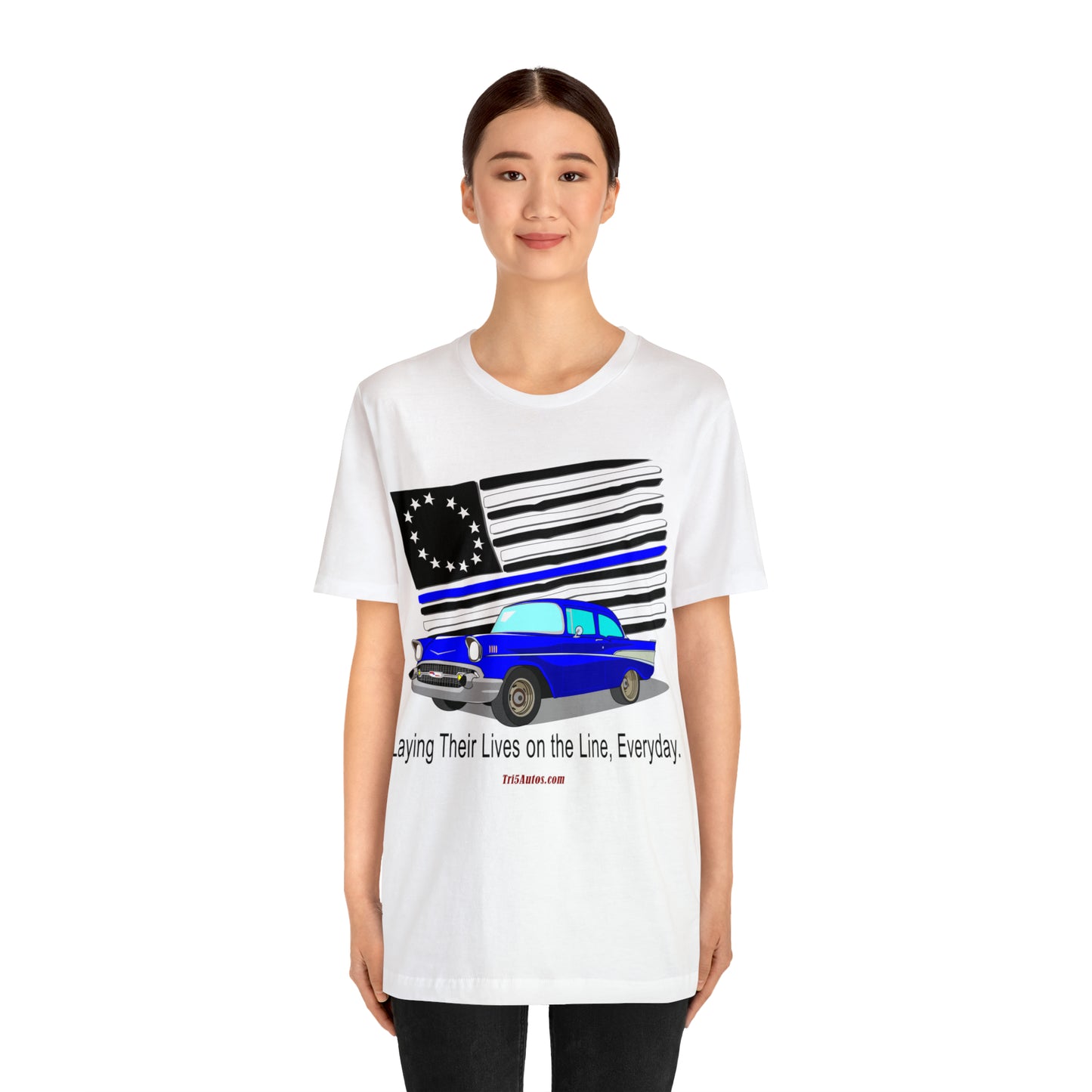 57 Blue Thin Blue Line - Tri5Autos T - Unisex Jersey Short Sleeve Tee