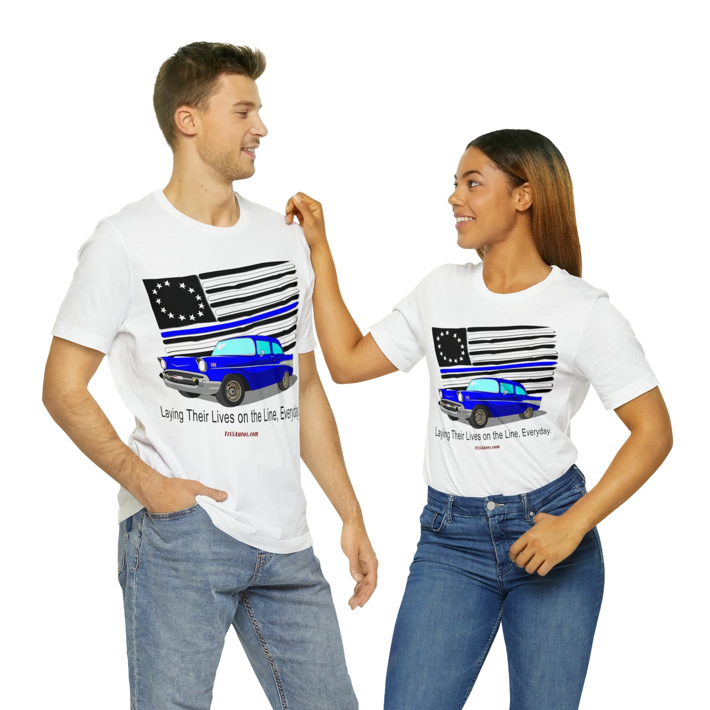 57 Blue Thin Blue Line - Tri5Autos T - Unisex Jersey Short Sleeve Tee