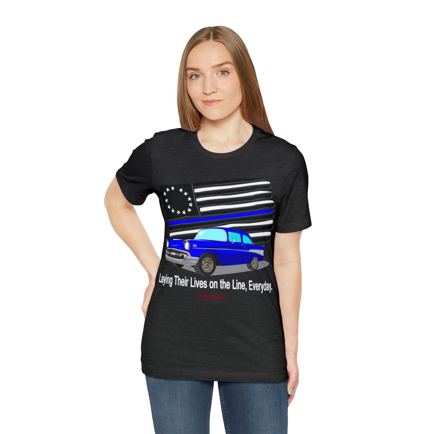 57 Blue Thin Blue Line - Tri5Autos T - Unisex Jersey Short Sleeve Tee