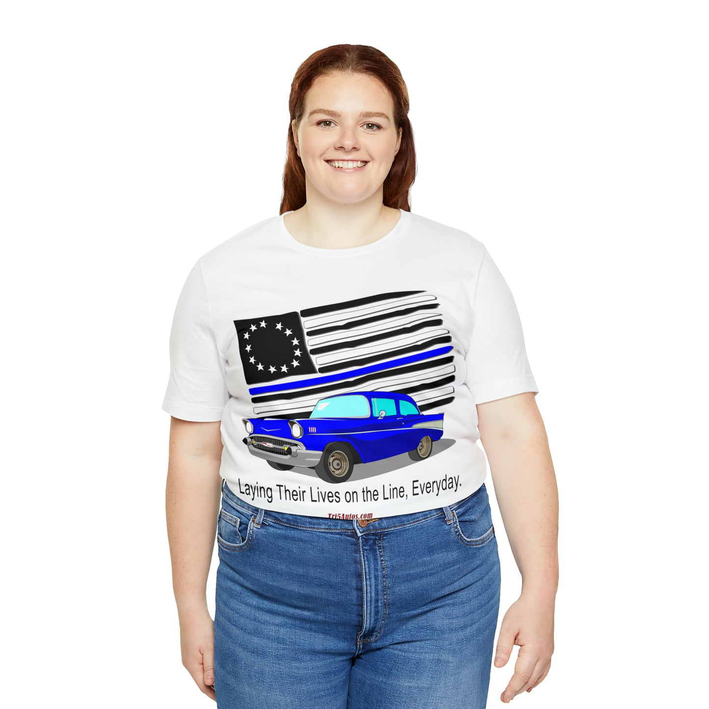 57 Blue Thin Blue Line - Tri5Autos T - Unisex Jersey Short Sleeve Tee