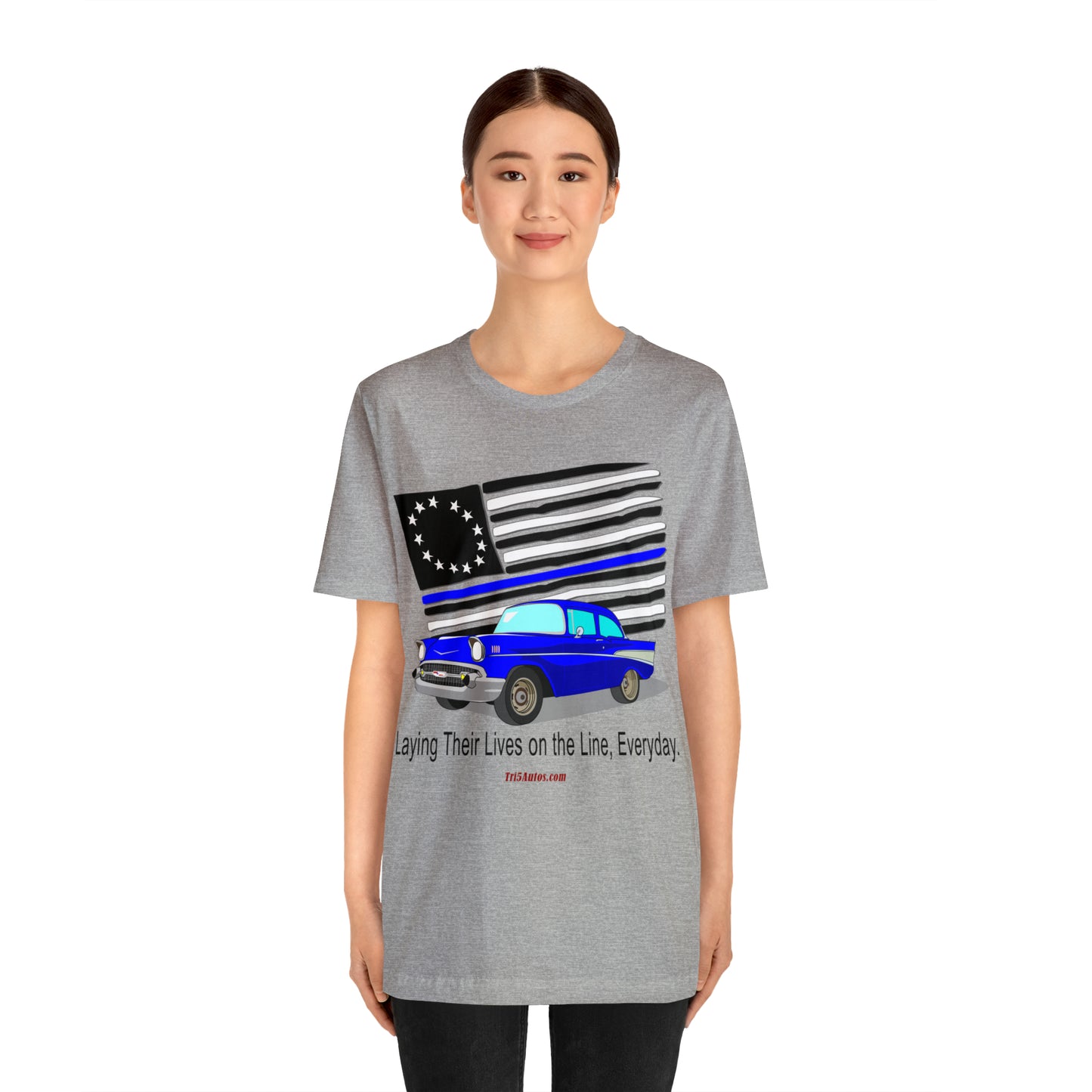 57 Blue Thin Blue Line - Tri5Autos T - Unisex Jersey Short Sleeve Tee