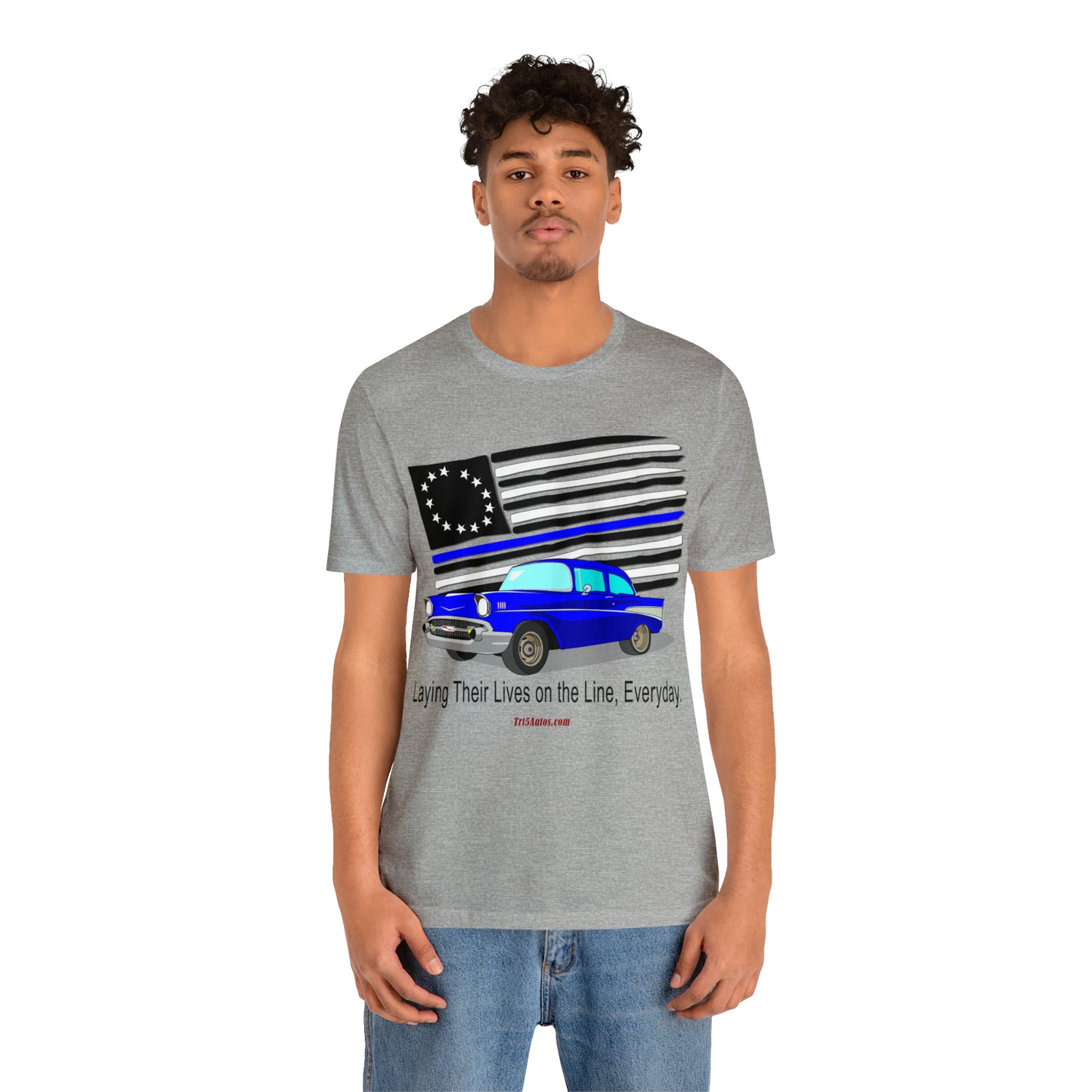 57 Blue Thin Blue Line - Tri5Autos T - Unisex Jersey Short Sleeve Tee