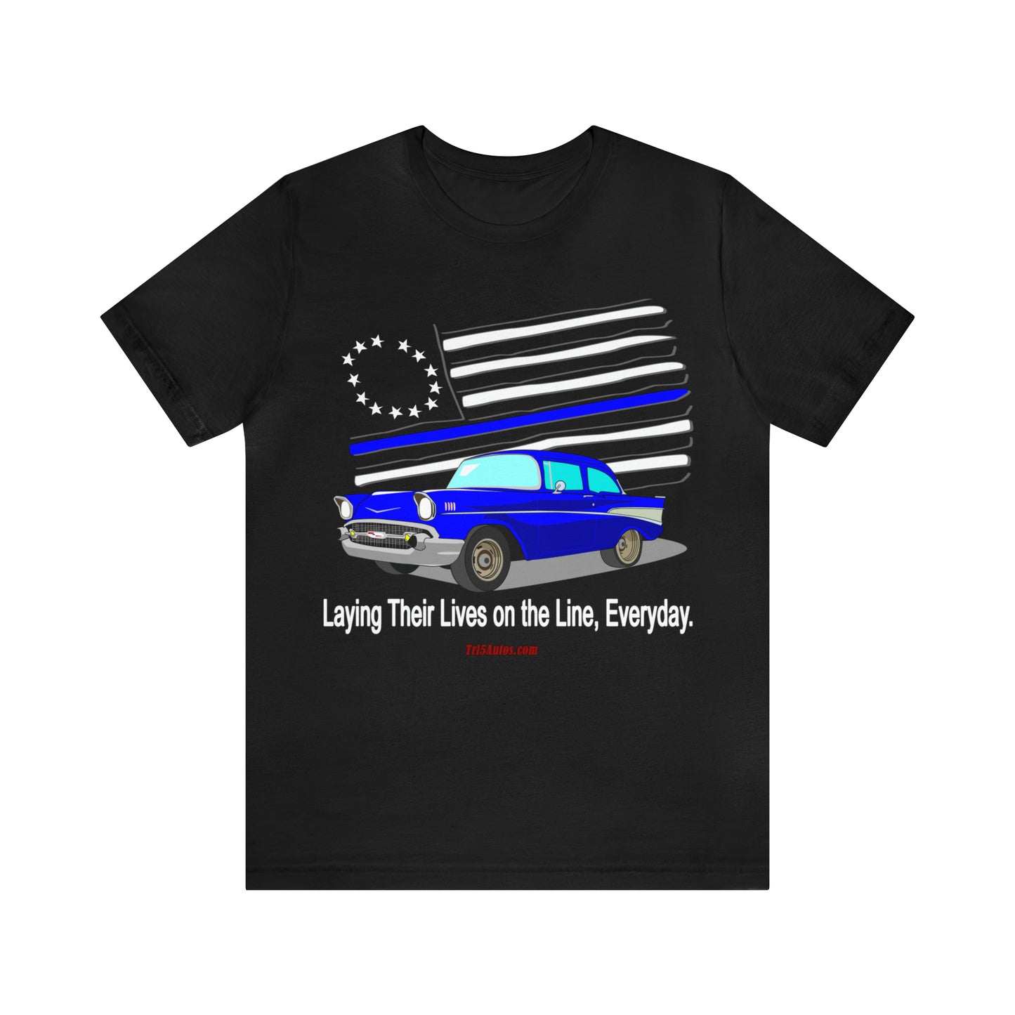 57 Blue Thin Blue Line - Tri5Autos T - Unisex Jersey Short Sleeve Tee