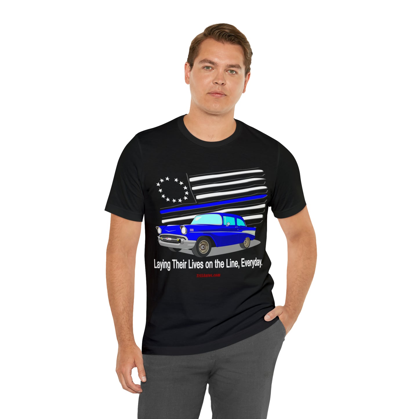 57 Blue Thin Blue Line - Tri5Autos T - Unisex Jersey Short Sleeve Tee
