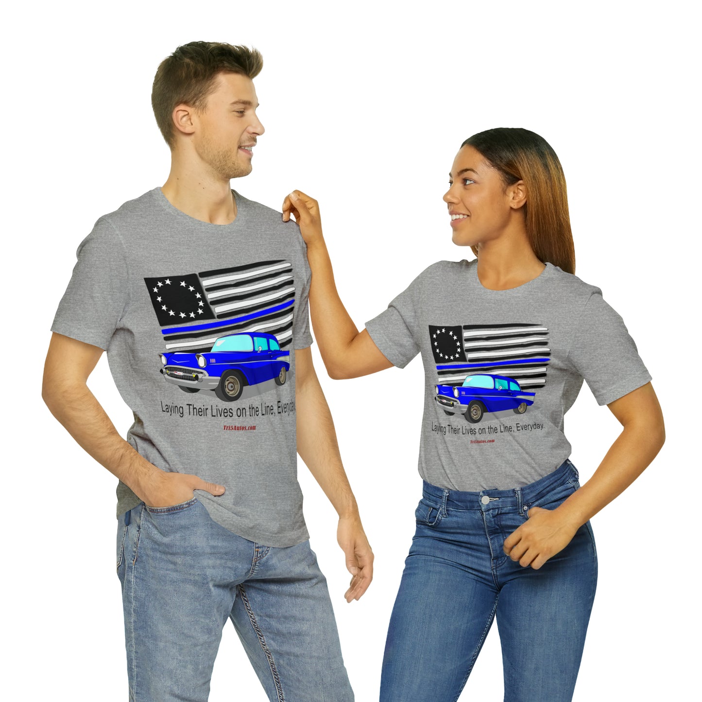57 Blue Thin Blue Line - Tri5Autos T - Unisex Jersey Short Sleeve Tee