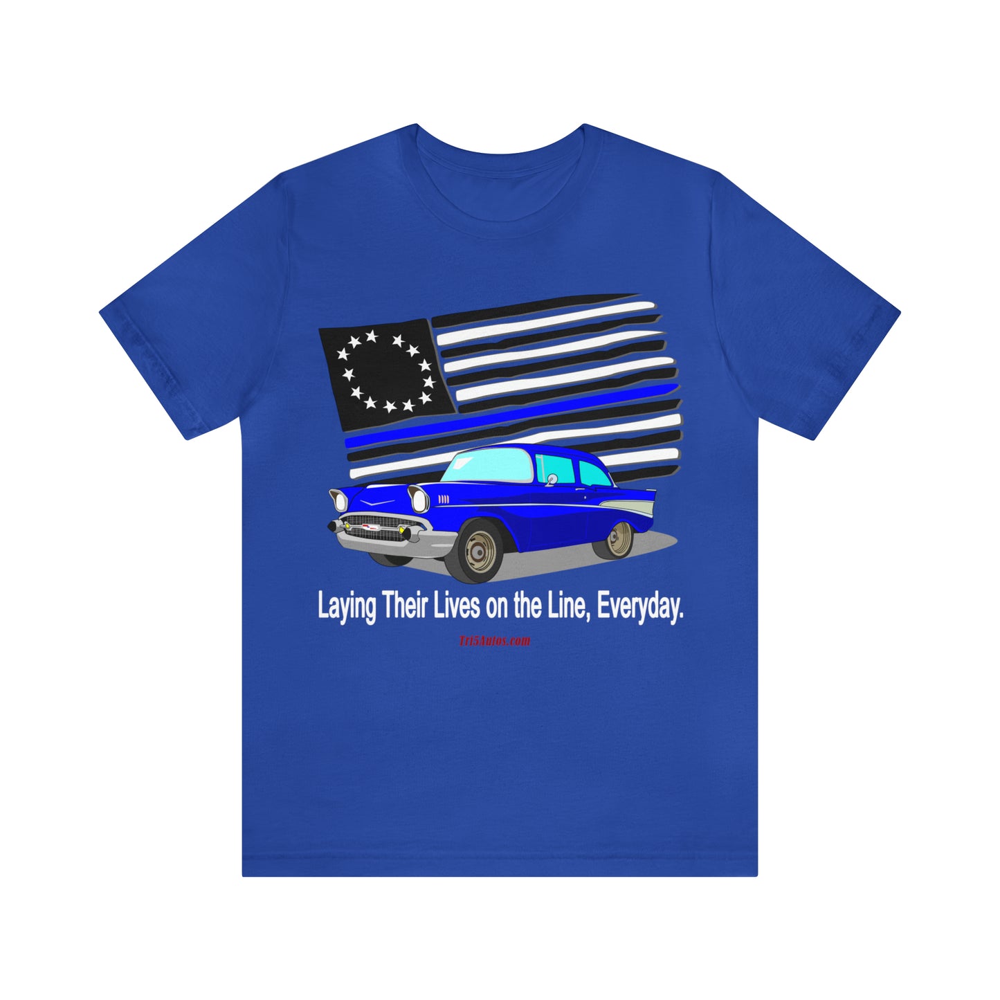 57 Blue Thin Blue Line - Tri5Autos T - Unisex Jersey Short Sleeve Tee