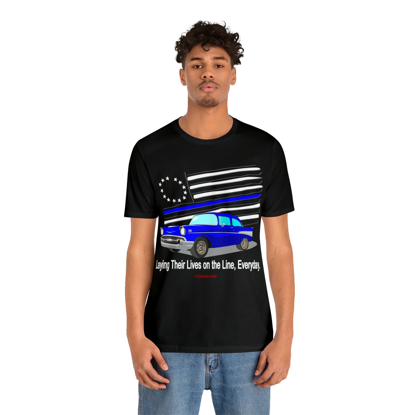 57 Blue Thin Blue Line - Tri5Autos T - Unisex Jersey Short Sleeve Tee