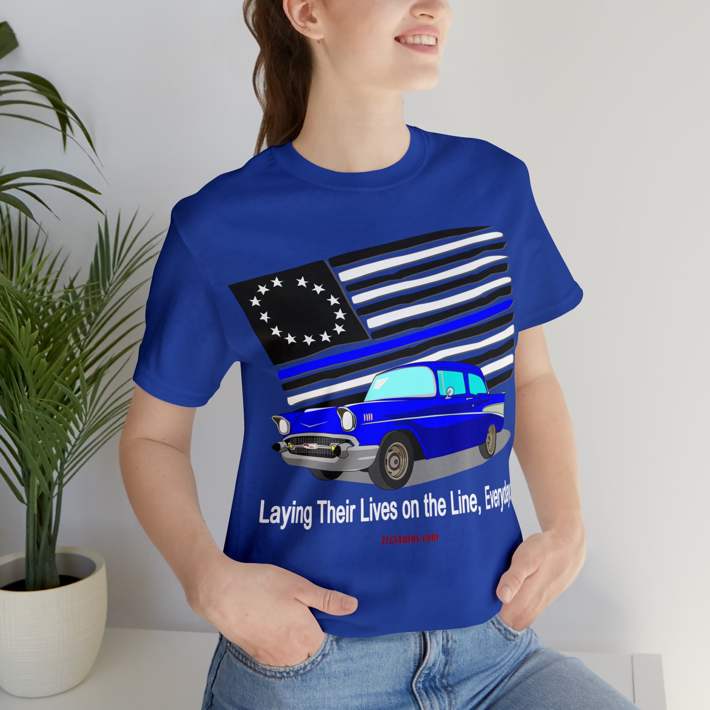 57 Blue Thin Blue Line - Tri5Autos T - Unisex Jersey Short Sleeve Tee