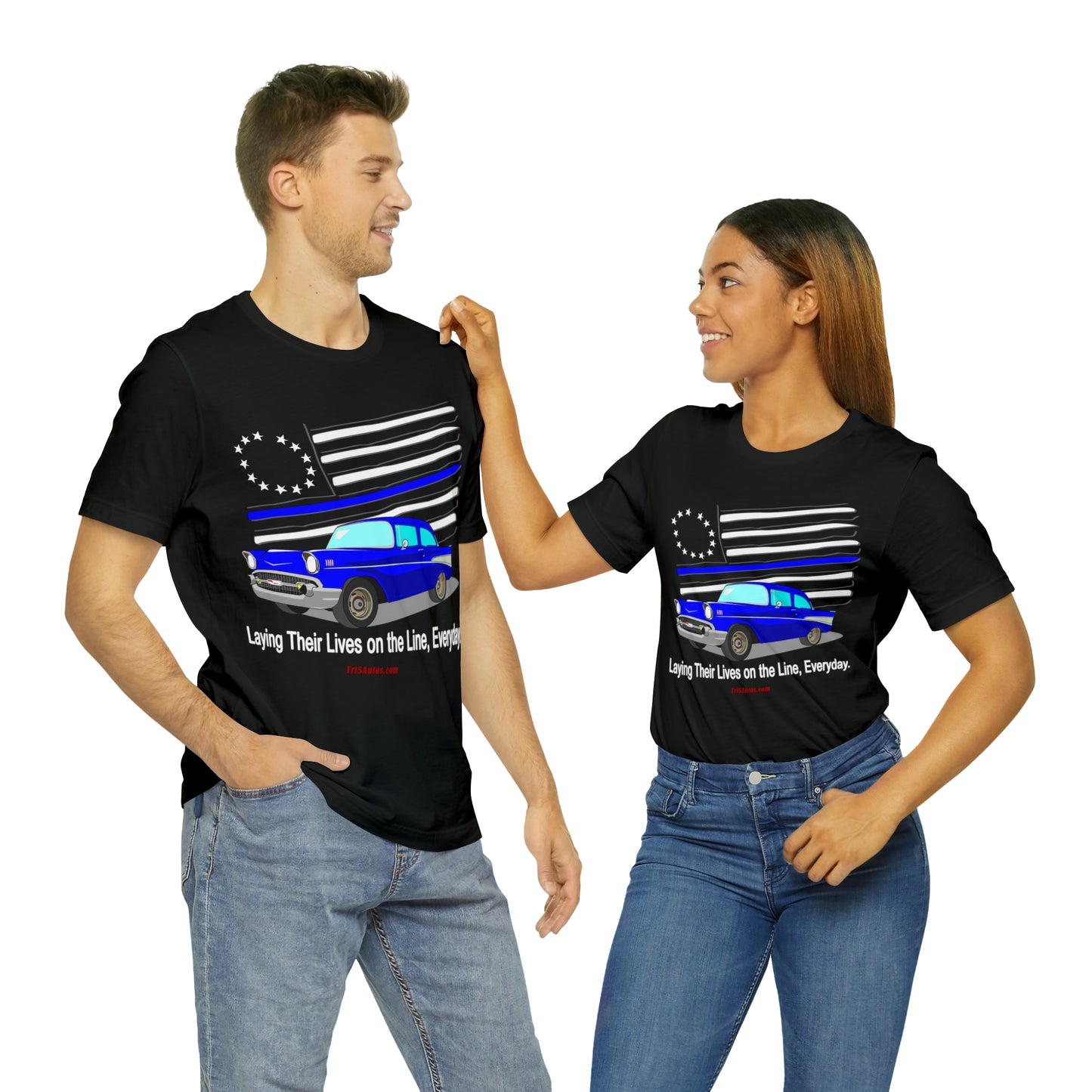 57 Blue Thin Blue Line - Tri5Autos T - Unisex Jersey Short Sleeve Tee