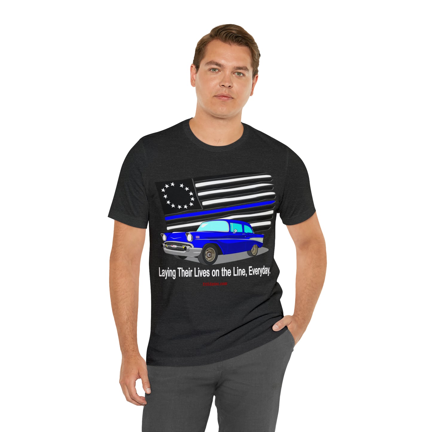57 Blue Thin Blue Line - Tri5Autos T - Unisex Jersey Short Sleeve Tee