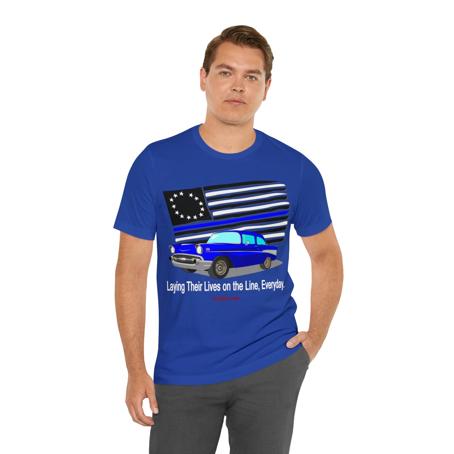 57 Blue Thin Blue Line - Tri5Autos T - Unisex Jersey Short Sleeve Tee