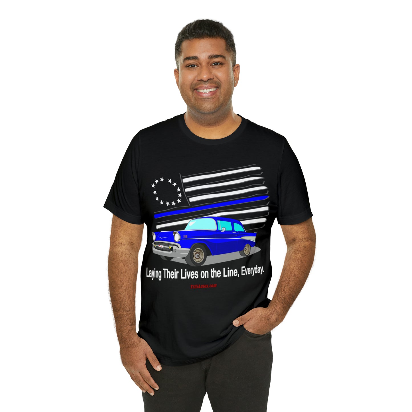 57 Blue Thin Blue Line - Tri5Autos T - Unisex Jersey Short Sleeve Tee
