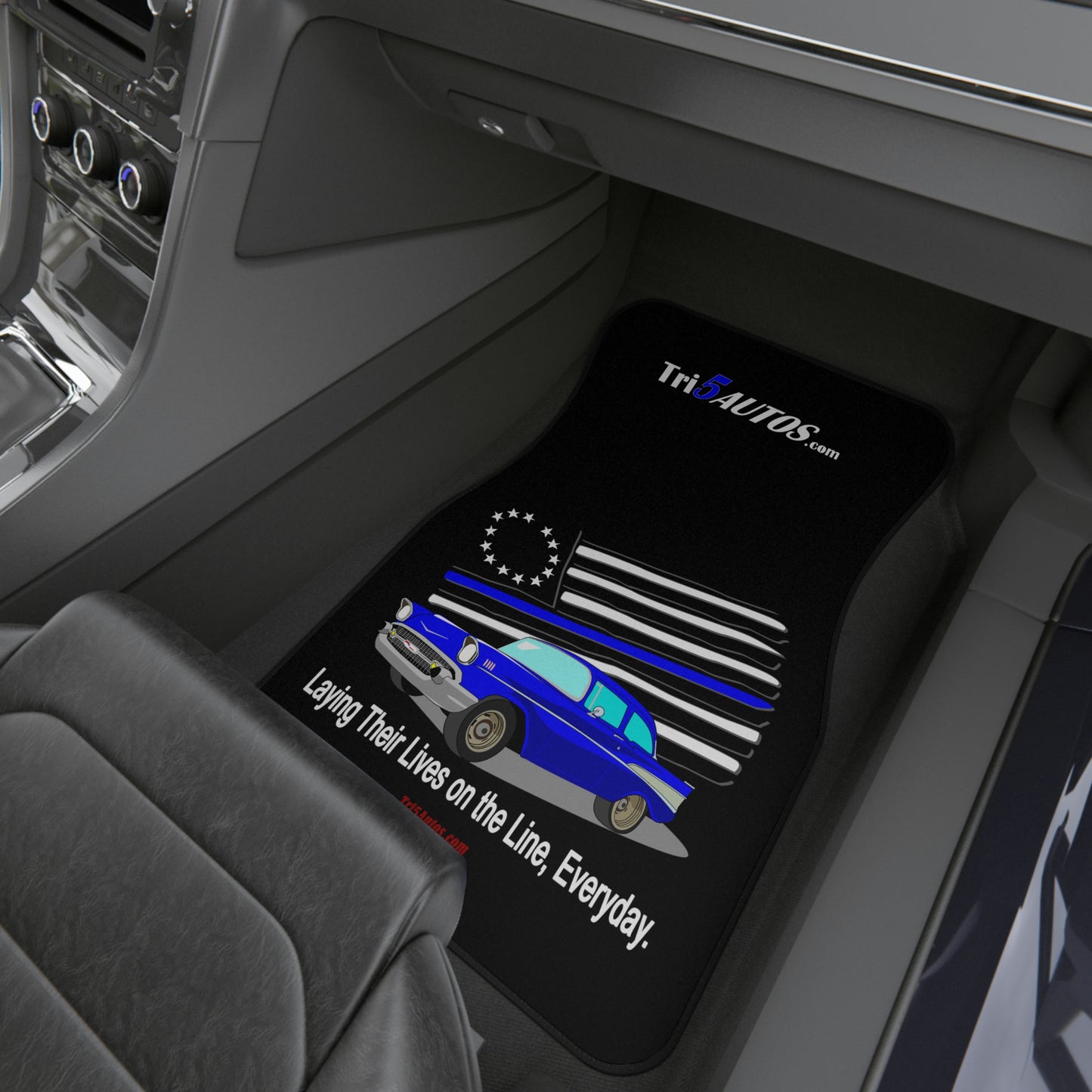 '57 Blue Thin Line - Blue Chev Car Mats (2x Front)