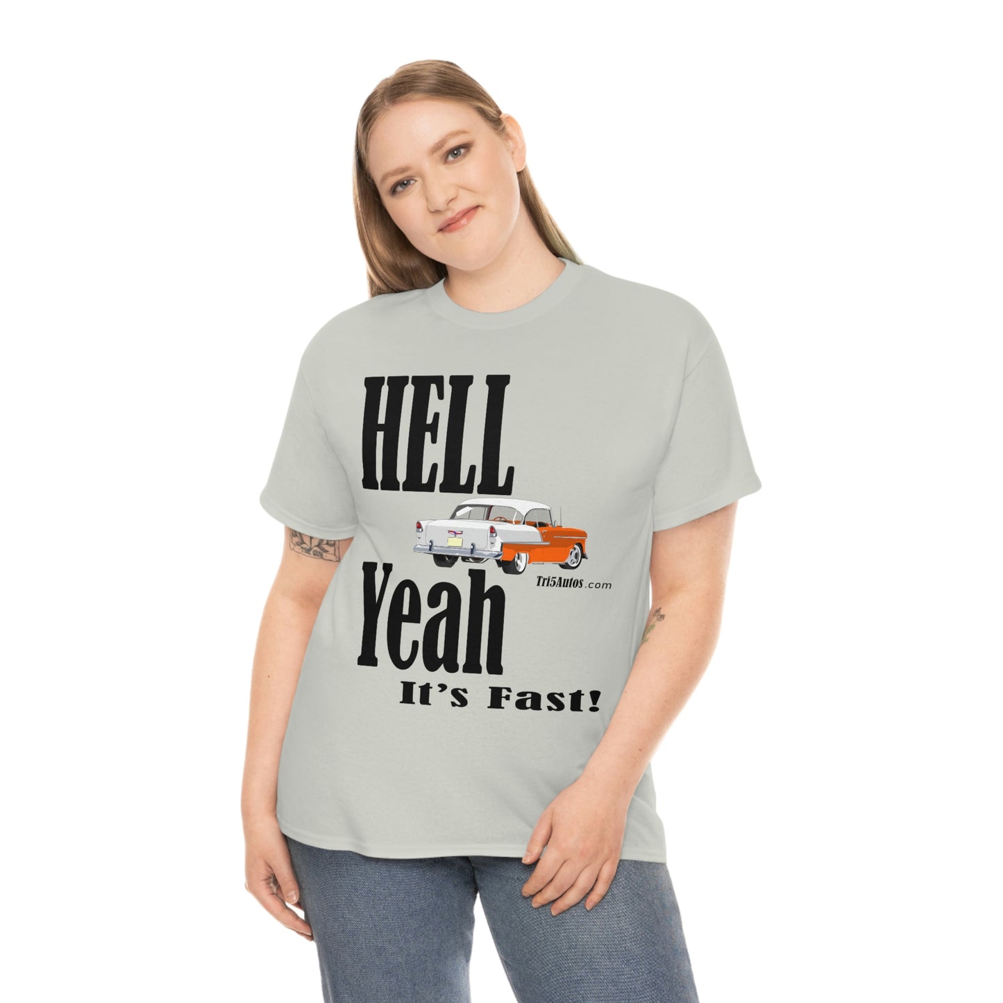55 Hell Yeah It's Fast Orange White Dark Unisex Heavy Cotton Tee