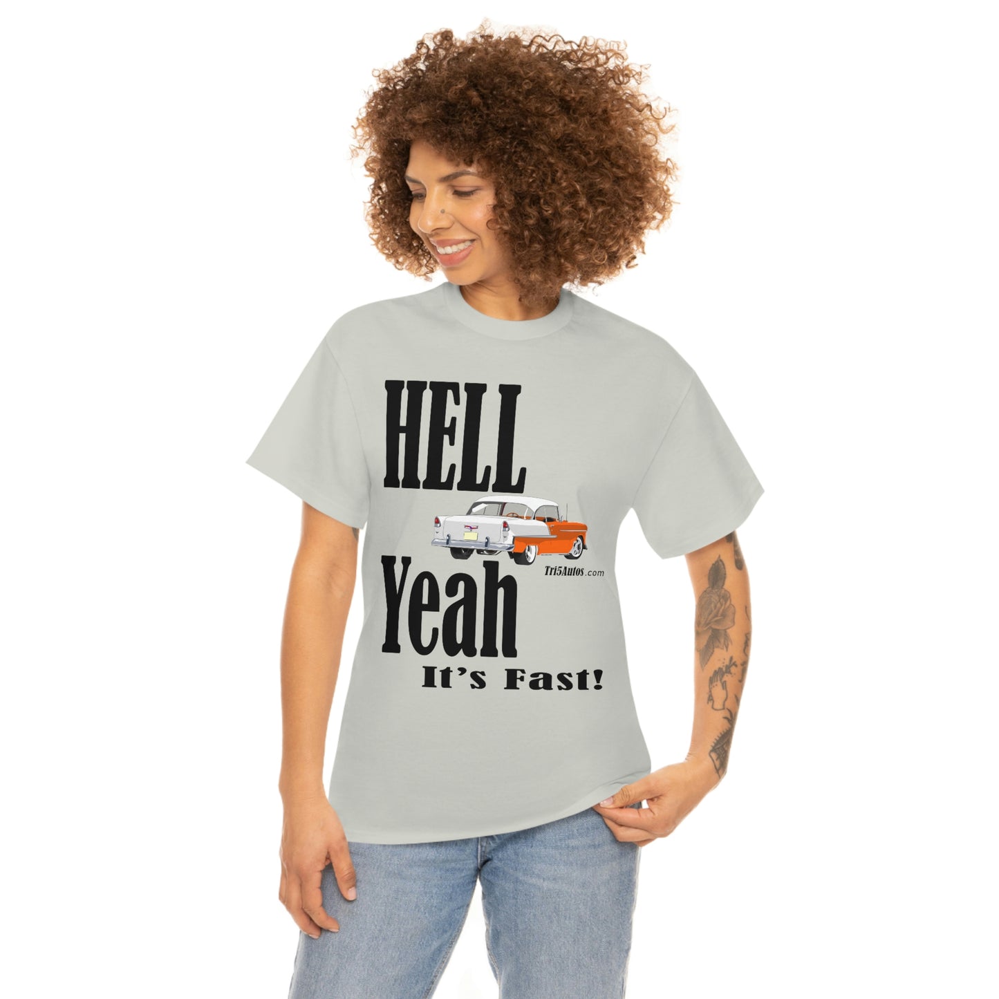 55 Hell Yeah It's Fast Orange White Dark Unisex Heavy Cotton Tee