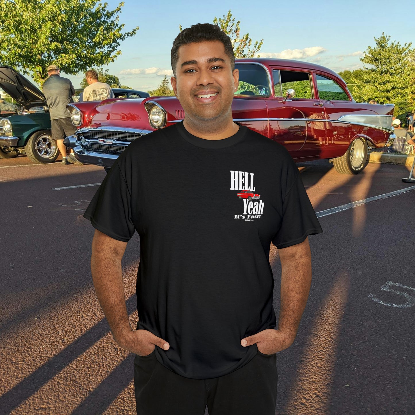 57 Chevy Hell Yeah its Fast - 2 sides - Unisex Heavy Cotton Tee