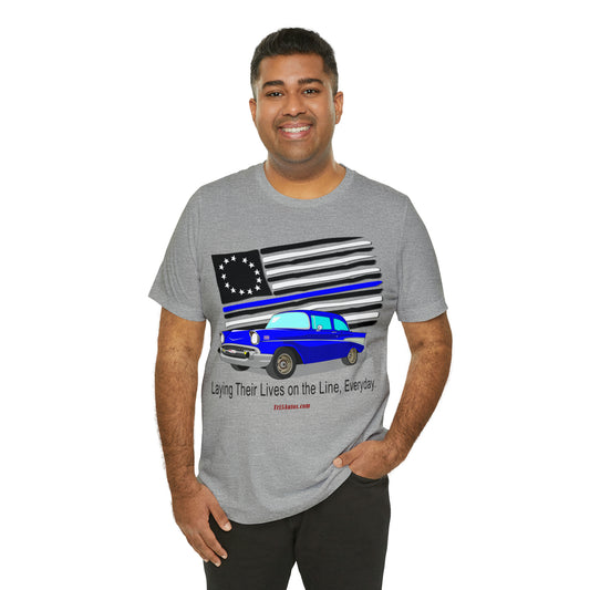 57 Blue Thin Blue Line - Tri5Autos T - Unisex Jersey Short Sleeve Tee
