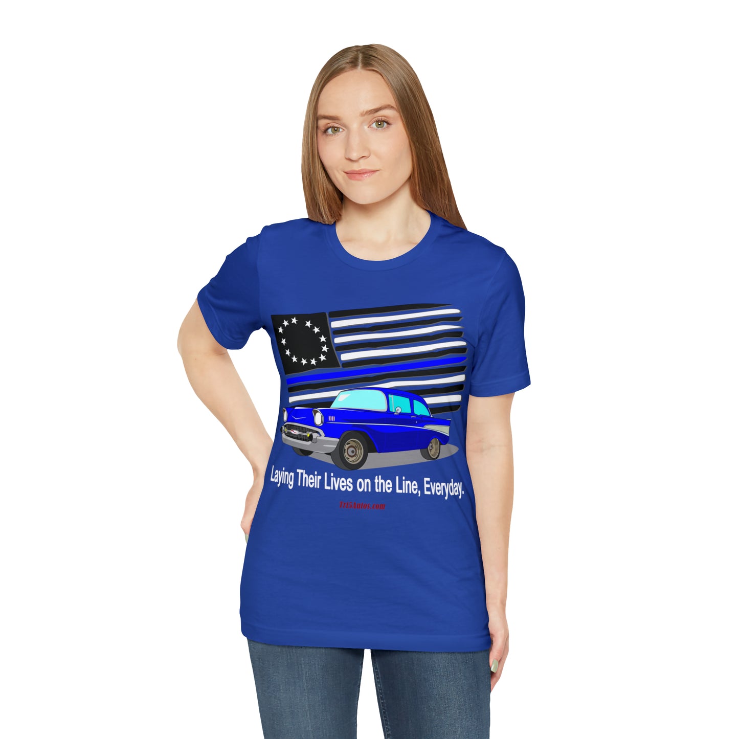 57 Blue Thin Blue Line - Tri5Autos T - Unisex Jersey Short Sleeve Tee