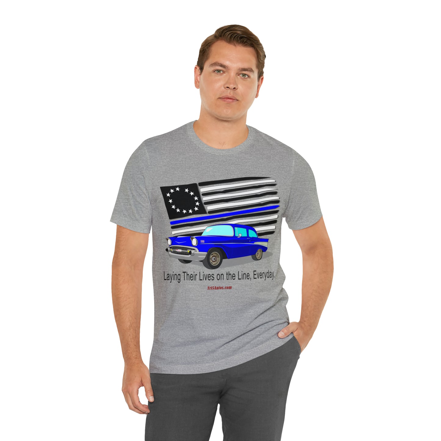 57 Blue Thin Blue Line - Tri5Autos T - Unisex Jersey Short Sleeve Tee