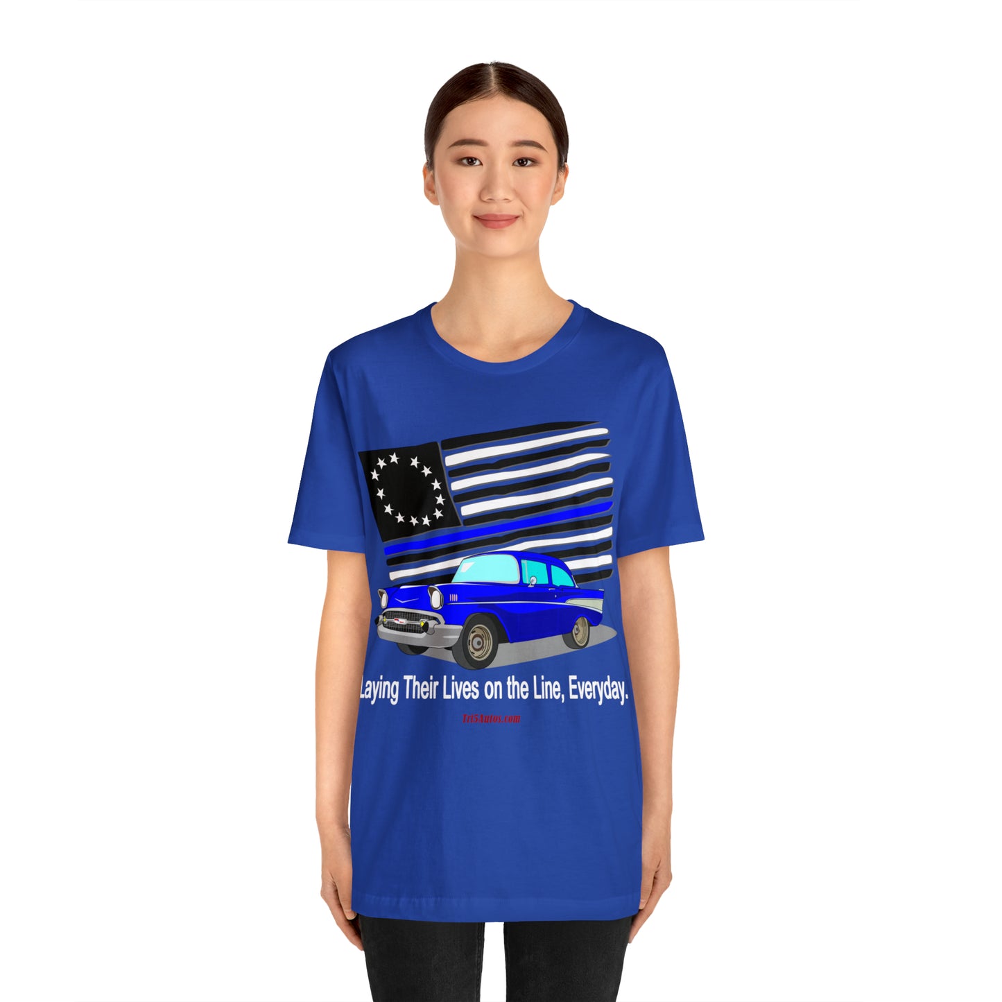 57 Blue Thin Blue Line - Tri5Autos T - Unisex Jersey Short Sleeve Tee