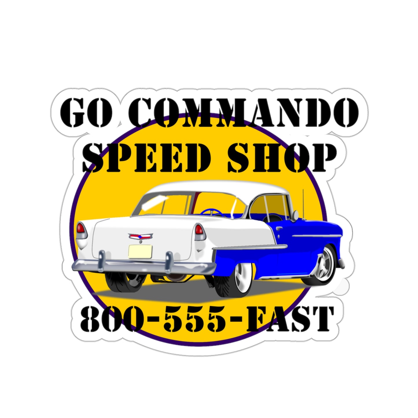 55 Blue Go Commando Speed Shop - Kiss-Cut Stickers