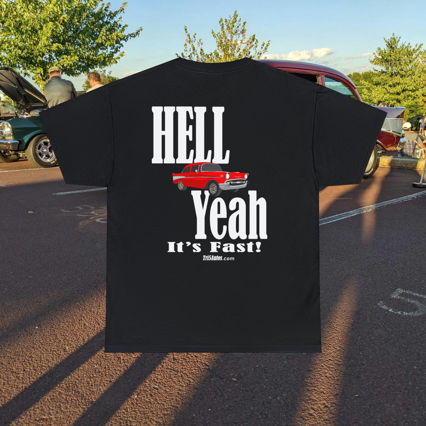 57 Chevy Hell Yeah its Fast - 2 sides - Unisex Heavy Cotton Tee